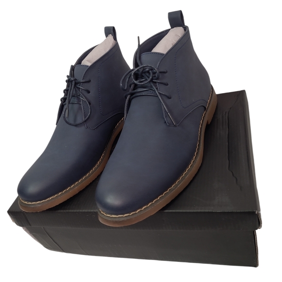 Toecap Other - Toecap Navy Blue Lace-up Satin Sheen Leather Chukka Boots Size 7.5 New